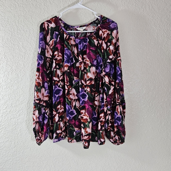 Terra & Sky Flower Design Blouse - Picture 1 of 10